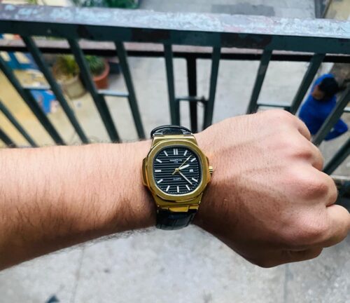Luxurious Gold Watch with Black Leather Strap ( Black DIAL ) photo review