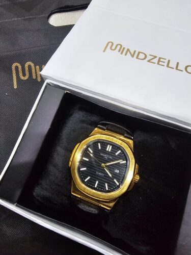Luxurious Gold Watch with Black Leather Strap ( Black DIAL ) photo review