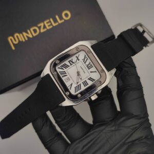 Cartier Black Strap White Dial Stylish Watch