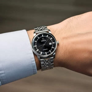 Omega Classic Silver Mechanical Watch with Skeleton Back (Black)