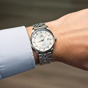 Omega Classic Silver Mechanical Watch with Skeleton Back (White)