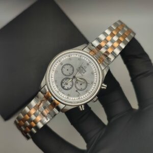 "Omega Silver Two Tone Royale Automatic Watch with Skeleton Back (White)"