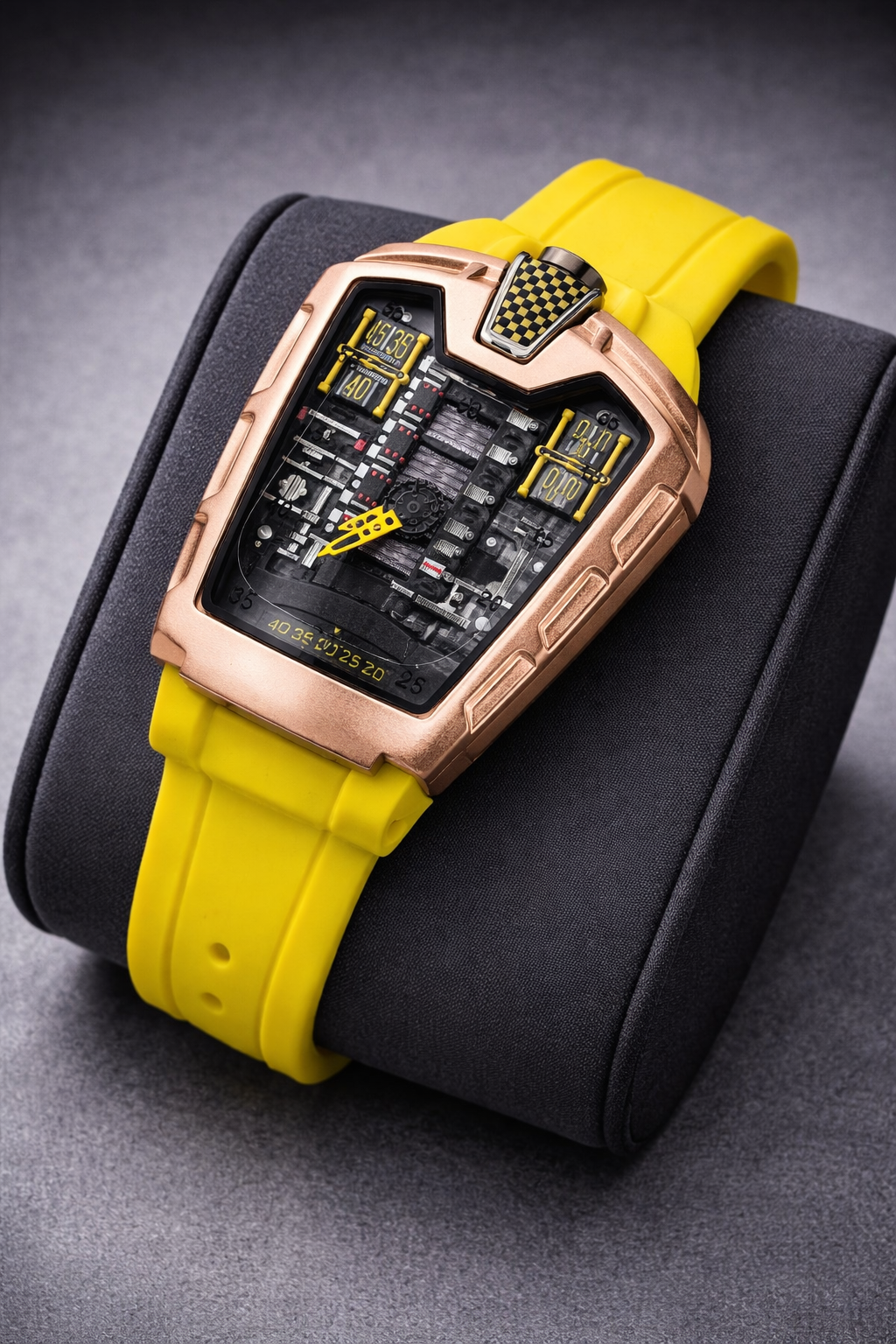 Luxury rose gold tonneau watch close-up