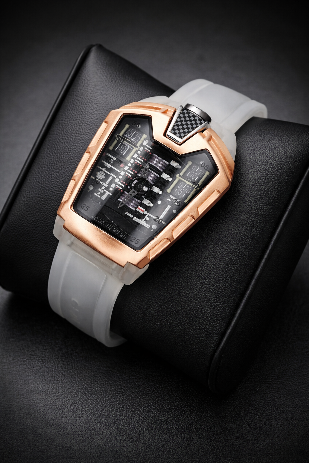 Luxury tonneau-shaped watch close-up