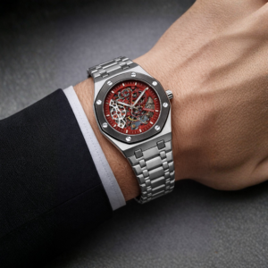 LUXURY MACHENICAL WATCH WITH SKELETON BACK (RED DIAL)