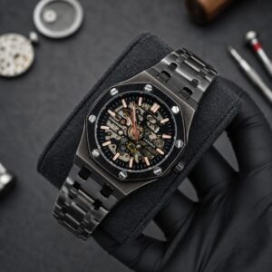 LUXURY MACHENICAL WATCH WITH SKELETON BACK (FULL BLACK)
